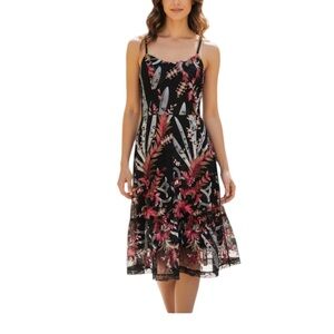Dress The Population Dress S Black Label Uma Spaghetti-Strap Floral Overlay Midi